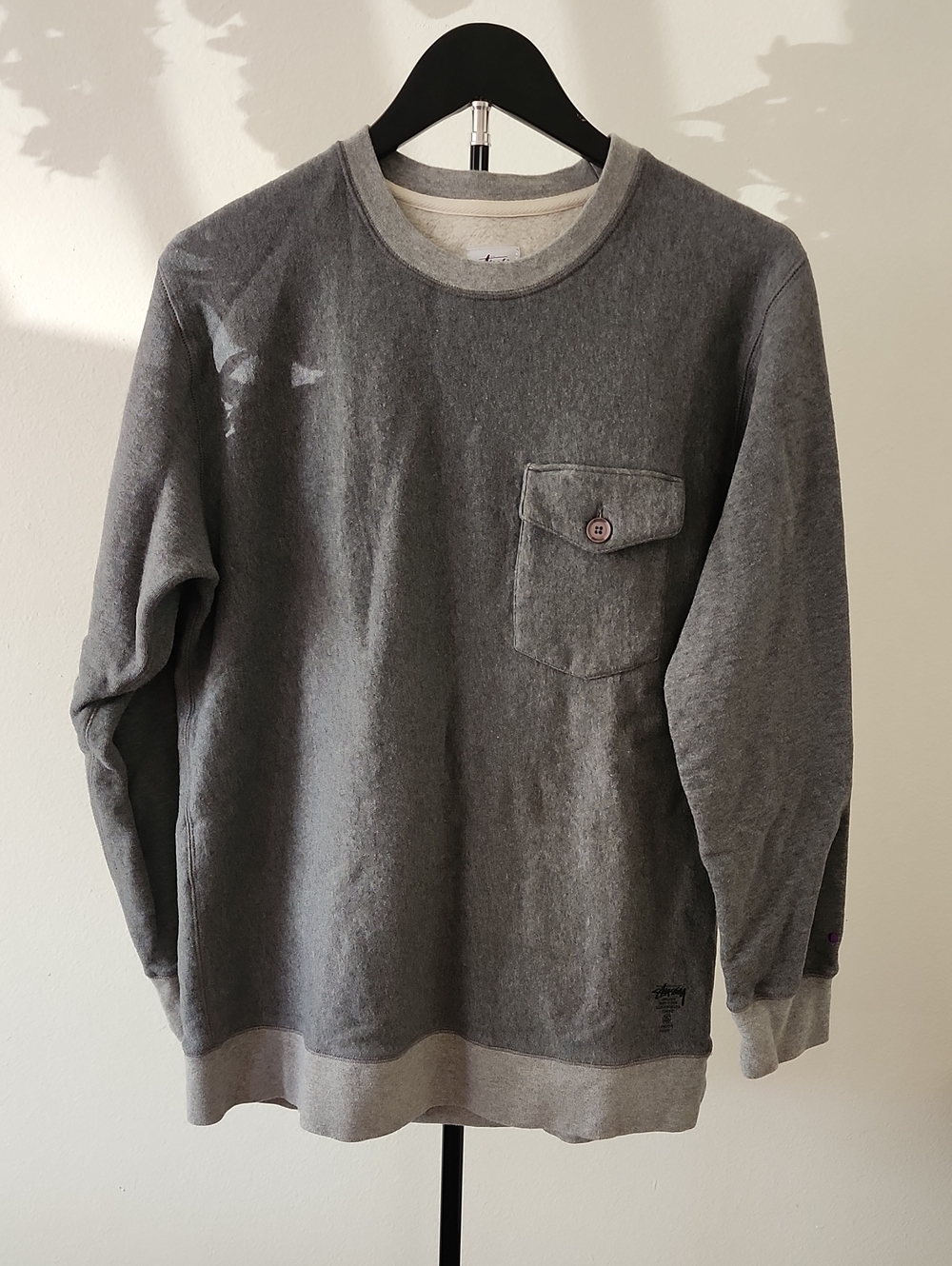 Stüssy Charcoal Cotton Terry Pocket Crewneck Sweatshirt Men’s